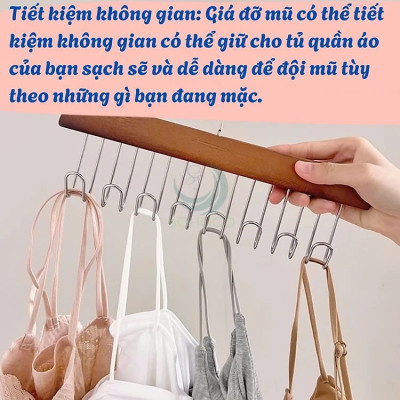 Móc treo đồ đa năng, móc gỗ 8 móc treo đồ lót, khăn, thắt lưng, cà vạt, áo 2 dây xoay 360 độ tiện dụng