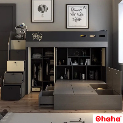 [Miễn phí giao hàng và lắp đặt tại TP.HCM] GIƯỜNG TẦNG THÔNG MINH ĐA NĂNG OHAHA - GTĐN003