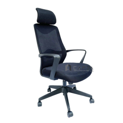 Ghế xoay lưng lưới nệm vải có tựa đầu màu đen CM4288-M Nội thất Capta