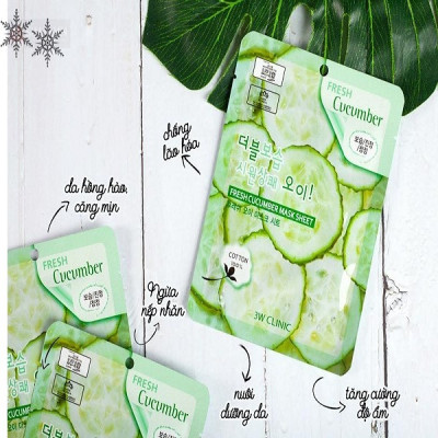Combo 5 Mặt nạ dưỡng ẩm chiết xuất từ dưa leo 3W CLINIC FRESH CUCUMBER MASK SHEET 23ml x 5