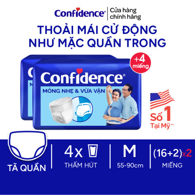 Combo 2 Tã quần người lớn Confidence Slim&Fit mỏng nhẹ vừa vặn size M/L gói 16/14 miếng
