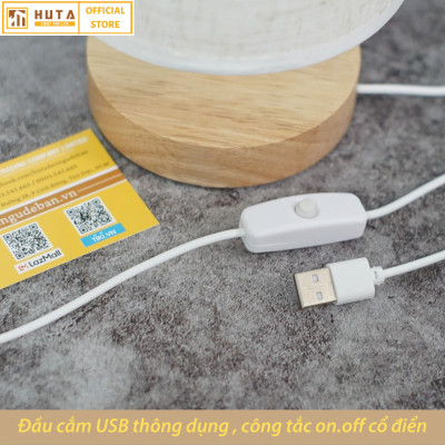 Đèn ngủ để bàn HUTA G3S Gỗ Chao Vuông Hiện Đại Decor Trang trí phòng ngủ, Đọc Sách Đầu Giường, Đầu Cắm USB, Đèn Vàng Bóng LED Tiết Kiệm Điện