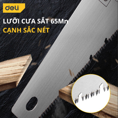 Cưa Cầm Tay Bản Rộng Deli Chính Hãng - Chiều Dài 450mm - Lưỡi Cưa Thép Sắc Bén - Vỏ Bọc An Toàn, Bảo Vệ Lưỡi Cưa - Hàng Chính Hãng - DL6845