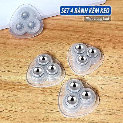 COMBO 4 Bánh Xe Mini Bi Thép Gắn Tủ Kệ Nội Thất Dán Đáy Thùng Rác Hộp Để Đồ Keo Siêu Dính Di Chuyển Đồ Đạc
