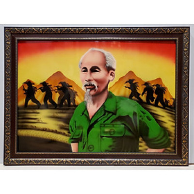 Tranh sơn mài Bác cùng chúng cháu hành quân