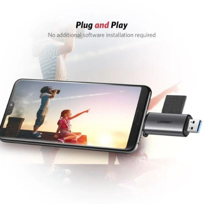 Ugreen UG50706CM185TK Màu Xám Đầu đọc thẻ nhớ TYPE C + USB 3.0 sang TF + SD - HÀNG CHÍNH HÃNG