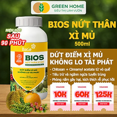 Chế Phẩm Sinh Học Bacte Bios Nứt Thân Xì Mủ, Green Home, Chai 500ml, Từ Thảo Mộc Hiệu Lực Nhanh Mạnh