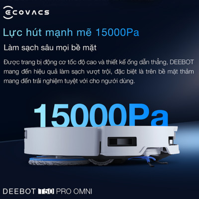Robot Hút Bụi Lau Nhà Ecovacs T50 Pro Omni 15.000 Pa Tự Pha Nước, Giặt Nước Nóng, Vệ Sinh Khoang Giặt - Hàng Chính Hãng