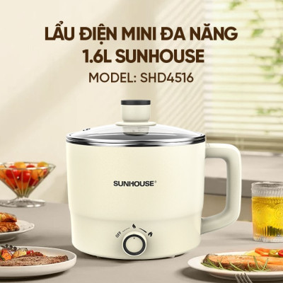 Lẩu điện mini đa năng Sunhouse SHD4516, SHD4517 - Đa năng 4in1 - Lòng nồi inox 304 - Tích hợp tay cầm - Gia nhiệt trực tiếp - Hàng chính hãng