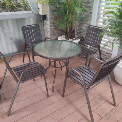 Bộ bàn ghế sân vườn mặt kính 4 ghế TE2020-08G/CC2032-T Nội thất Capta