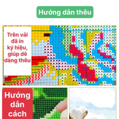 Tranh thêu chữ thập Mèo ôm cá vs8063, kích thước 50 x 50 cm