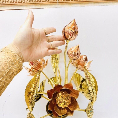 HOA SEN ĐỒNG CAO 75 CM NẶNG 3.8 KG CHẤT LIỆU BẰNG ĐỒNG 