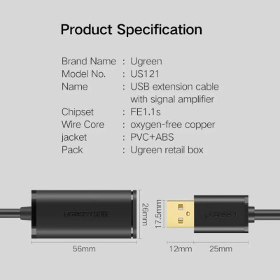 Ugreen UG10321US121TK 10M màu Đen Cáp tín hiệu nối dài USB 2.0 có chip khuếch đại cao cấp - HÀNG CHÍNH HÃNG