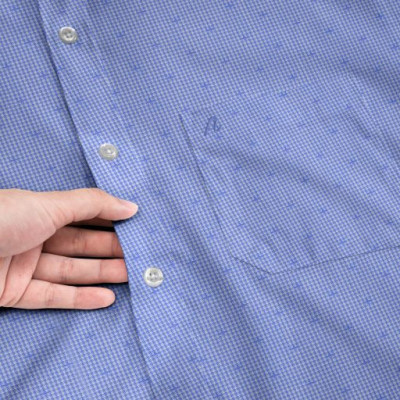 Áo Sơ Mi Nam Công Sở Trung Niên Anton Somianton Màu Xanh Chấm Bi Dài Tay Vải Sợi Tre Thấm Hút - XAC157