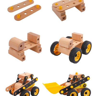 Đồ Chơi Gỗ Xe Xúc, Bộ Đồ Chơi Lắp Ghép Xếp Hình Cho Bé - Tặng Kèm 01 Tranh Ghép Gỗ 16 Mảnh