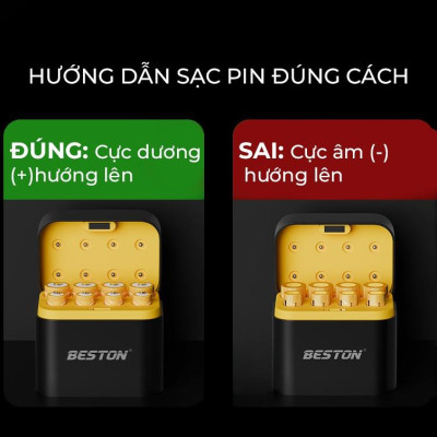 Sạc pin Beston AA AAA M7037 1.5V dùng cho pin 2A 3A 8 khe, cổng USB-C, sạc nhanh tự ngắt thông minh
