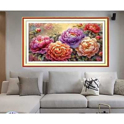 Tranh thêu kín chữ thập Hoa mẫu đơn  vs8071, kích thước 50 x 90 cm