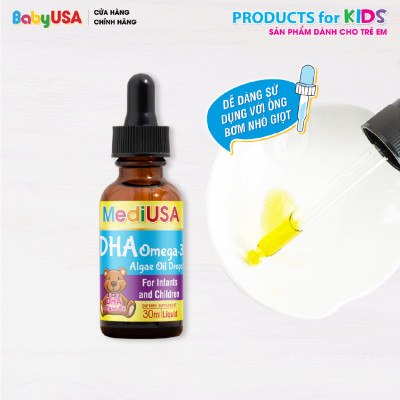 MediUSA DHA Omega 3 Algae Oil Drops - Thực Phẩm Chức Năng Bổ sung DHA cho cơ thể, hỗ trợ mắt - não bộ - tim mạch cho trẻ - Hàng chính hãng