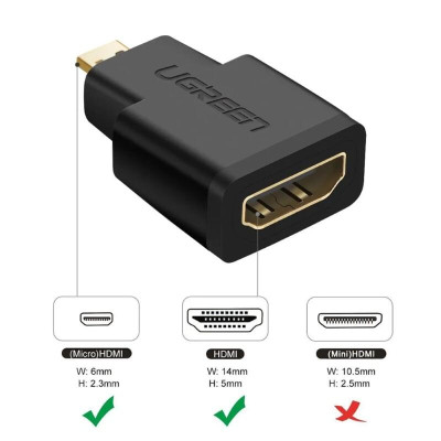 Ugreen UG2010620106TK Màu Đen Đầu chuyển đổi Micro HDMI sang HDMI - HÀNG CHÍNH HÃNG