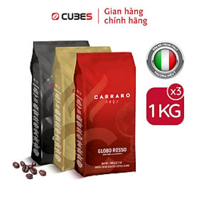 Combo 3kg Cà phê hạt Carraro Rosso, Oro, Arabica- Nhập khẩu chính hãng 100% từ thương hiệu Carraro, Ý