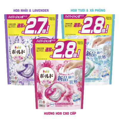 Viên giặt xả Bold Gel Ball 3D hương hoa túi 31 viên của Nhật Bản - xanh