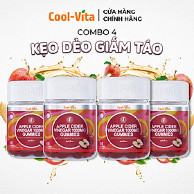 Combo 4 Hộp Kẹo Dẻo Giấm Táo Vitamin B12 Hỗ Trợ Tiêu Hóa Coolvita, Tăng Cường Miễn Dịch (60 viên x 3g)/hộp