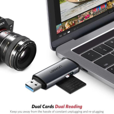 Ugreen UG50706CM185TK Màu Xám Đầu đọc thẻ nhớ TYPE C + USB 3.0 sang TF + SD - HÀNG CHÍNH HÃNG