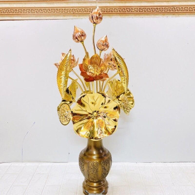 HOA SEN ĐỒNG CAO 75 CM NẶNG 3.8 KG CHẤT LIỆU BẰNG ĐỒNG 