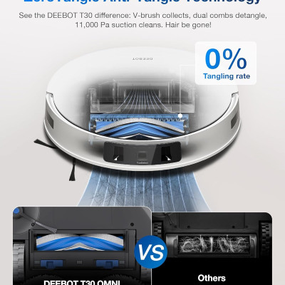 Robot Hút Bụi Lau Nhà Ecovacs T30 Omni Xòe Giẻ 11.000 Pa, Kháng Khuẩn Ion Bạc - Hàng Chính Hãng