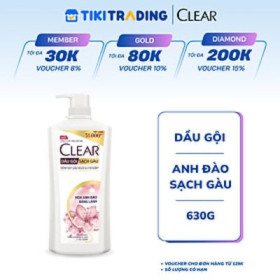 Dầu gội sạch gàu Clear Hoa Anh Đào đánh bay gàu & nhờn ngứa, sảng khoái cả ngày dài 630G