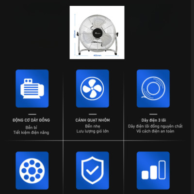 Quạt Sàn Công Nghiệp SOWUN SW820 Sải Cánh Nhôm 30cm, Công Suất 55W Diện Tích Làm Mát Rộng