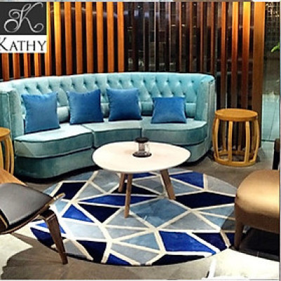 Thảm trải sàn tròn 3D màu xanh phong cách hiện đại 120cm CARPET 7048S
