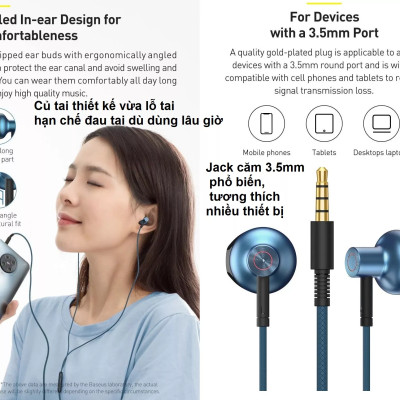 Tai nghe chân cắm 3.5mm âm thanh 6D Baseus H19 - Hàng chính hãng