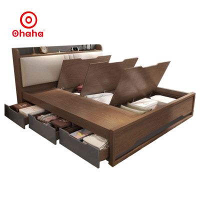 [Ảnh thực tế - Miễn phí lắp đặt & vận chuyển] Giường ngủ gỗ công nghiệp bọc nệm đầu giường có hộc kéo tiện lợi Ohaha - GN001