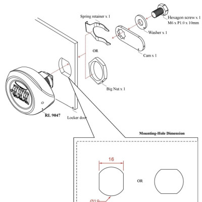 Khóa tủ mật mã cho tủ dày dưới 15mm 3 số không chìa 22mm Reallocks RL9047-07 Keyless