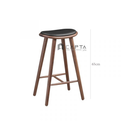 Ghế quầy bar gỗ tự nhiên NAPOLI-P Nội thất Capta Ghế bar nệm PVC màu đen không tựa có chân gỗ cao su sơn màu walnut
