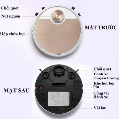 Robot Hút Bụi Lau Nhà, hệ thống cảm biến hiện đại, chế độ hút mạnh mẽ, thông minh điều khiển qua APP điện thoại Tự Động Hàng Nhập Khẩu