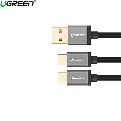 Ugreen UG40351US196TK 1m màu Đen Cáp USB-A sang 2 đầu TypeC cao cấp - HÀNG CHÍNH HÃNG