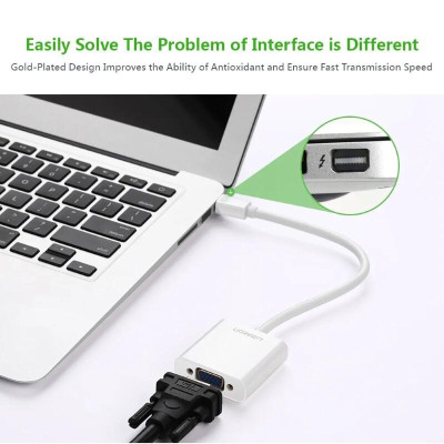 Ugreen UG10458MD113TK Màu Trắng ABS Cáp chuyển đổi Mini DP sang VGA 1920x1080 60Ghz - HÀNG CHÍNH HÃNG
