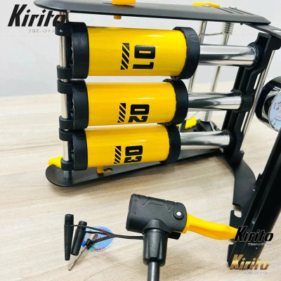 Bơm xe đạp chân Kirito nhật bản cao cấp 1-2-3 xilanh nén sử dụng bơm xe đạp, xe máy, ô tô, đệm, bóng,…