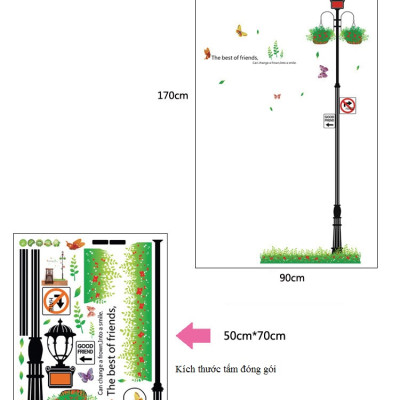 Decal dán tường cột đèn dễ thương AmyShop DKN092 (170x90cm)