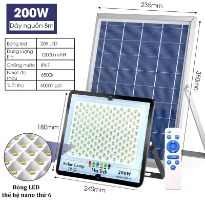 Đèn năng lượng mặt trời MAXTECH bóng to 150w, 200w, 250w, 300w - Đèn LED, IP chống nước, bụi - D1370
