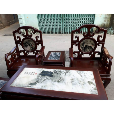 Bộ Bàn Ghế Guột Móc Mỏ Khảm Đá Gỗ Gụ