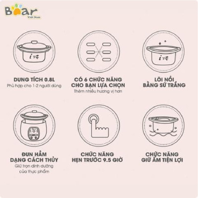 Nồi Nấu Chậm Bear 0.8L SUBE001. Hàng Chính Hãng