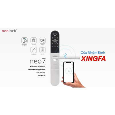Khóa cửa vân tay thông minh cao cấp - Giải pháp dành cho cửa nhôm xingfa, mở qua APP, thẻ từ, cấp mã mở khóa từ xa Neolock - NEO7S