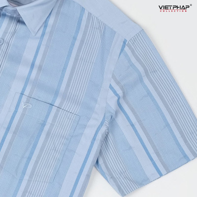 Áo Sơ Mi Nam Ngắn Tay VIỆT PHÁP Form Luxury Chất liệu Bambo In Sọc lịch lãm, sang trọng 32767