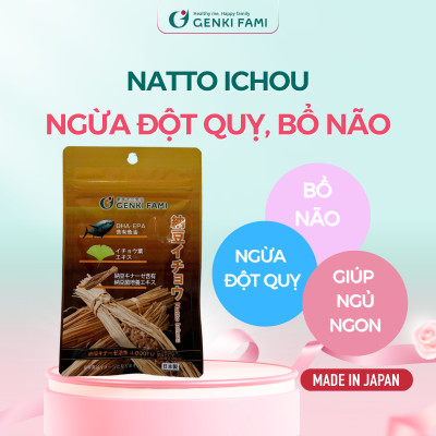 Viên Uống Phòng Ngừa Đột Quỵ, Bổ Não, Giúp Ngủ Ngon Nattokinase 3000FU Natto Ichou Genki Fami Nhật Bản Túi 30 Viên