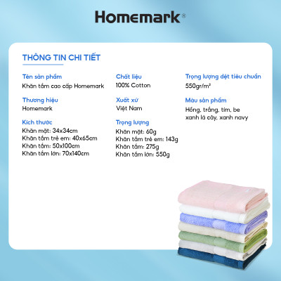 Khăn Tắm 100% Cotton Pakistan Cao Cấp Homemark - Siêu Dày, Mềm Mại, Không Phai Màu, Thấm Hút Tốt
