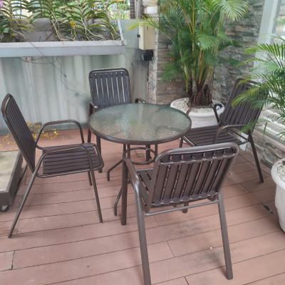 Bộ bàn ghế sân vườn mặt kính 4 ghế TE2020-08G/CC2032-T Nội thất Capta