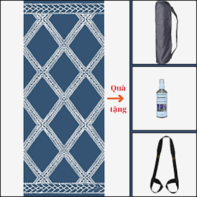 Thảm tập yoga chính hãng Yvonne, Blue Navy (TẶNG KÈM 3 PHẦN QUÀ) dày 6mm bề mặt nhám, siêu bám, chống trơn trượt, thấm hút mồ hôi, càng nhiều mồ hôi càng bám, dễ vệ sinh, bề đẹp, sang trọng